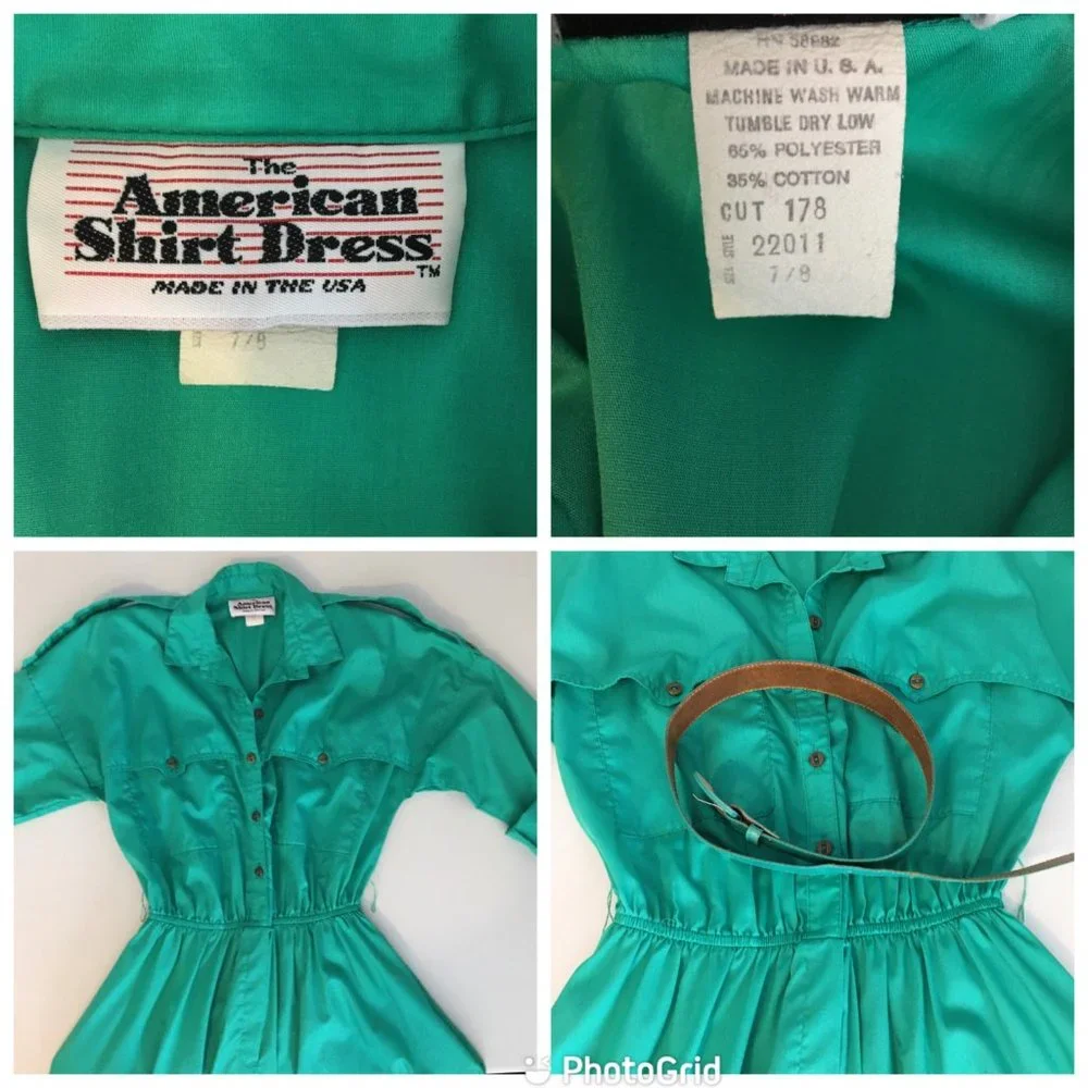 Vintage 80s Day Dress, Green Shirt Dress, Vintage Dress with Pockets Size Medium - Picture 3 of 14